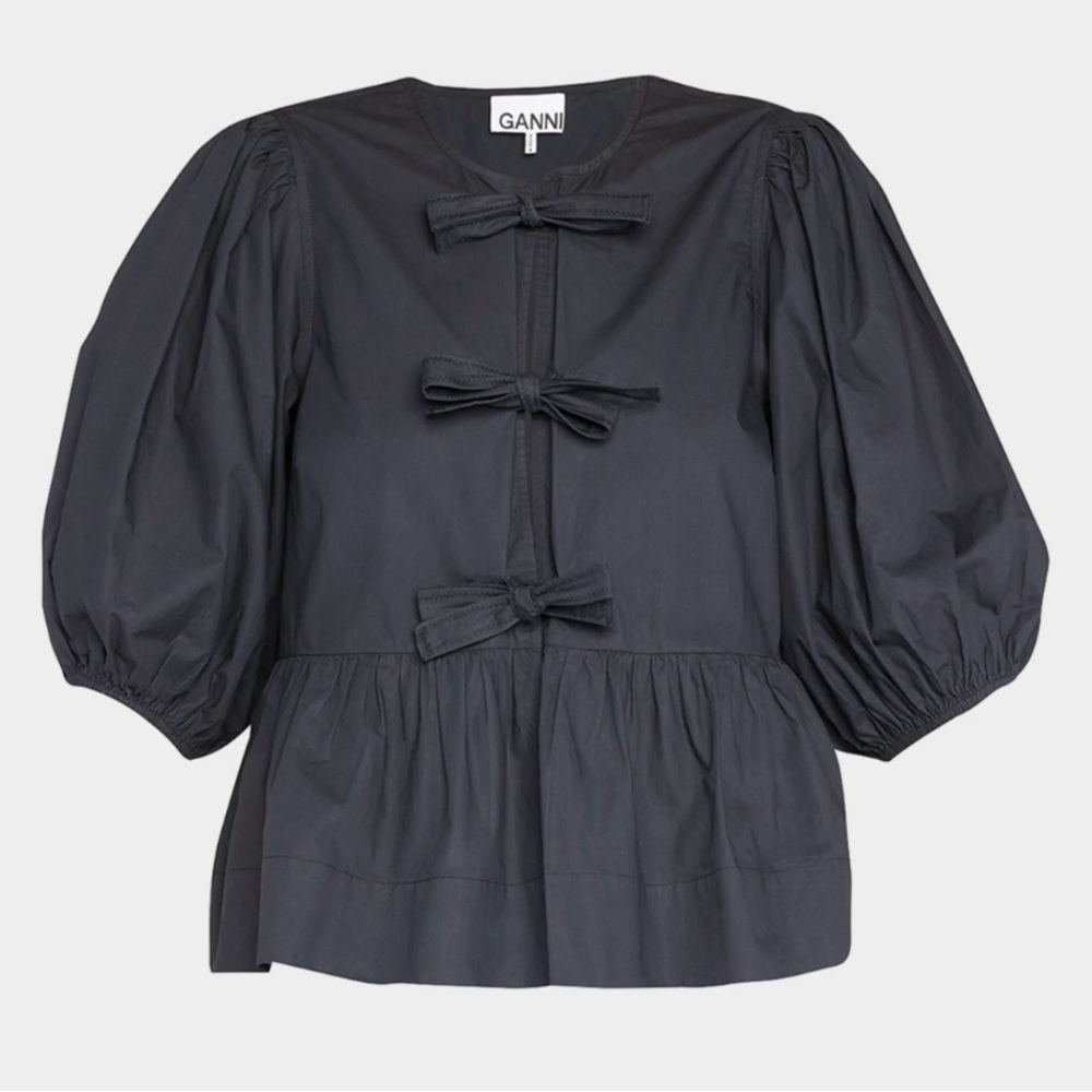 Ganni Black Puff Sleeve Blouse with Bows